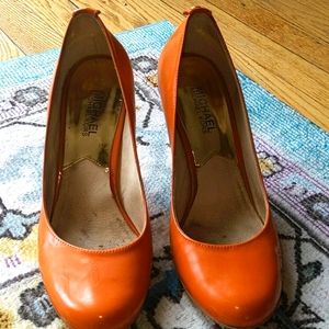 Michael Kors tangerine patent leather heels